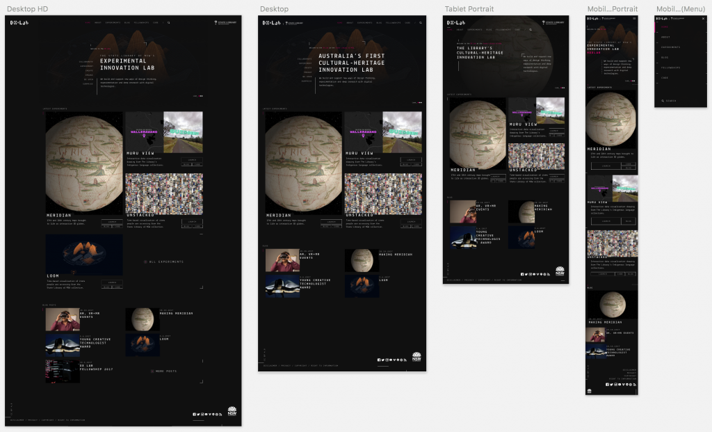DX Lab Website mocked up in multiple screen sizes using Sketch