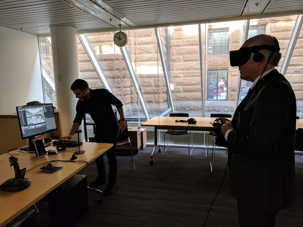 State Librarian Dr John Valance testing the VR experience.